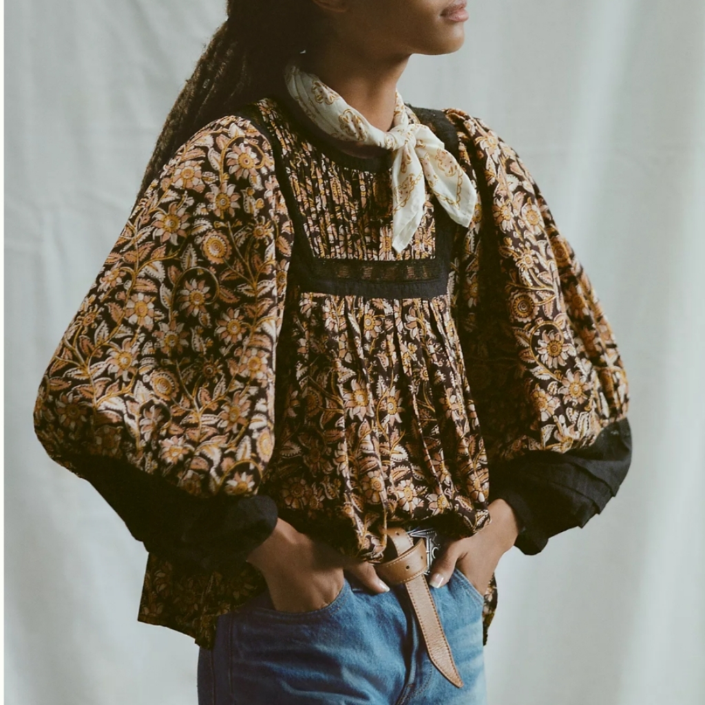 Final Nwt Anthropologie Cleobella Artisan Floral Blouse Xs